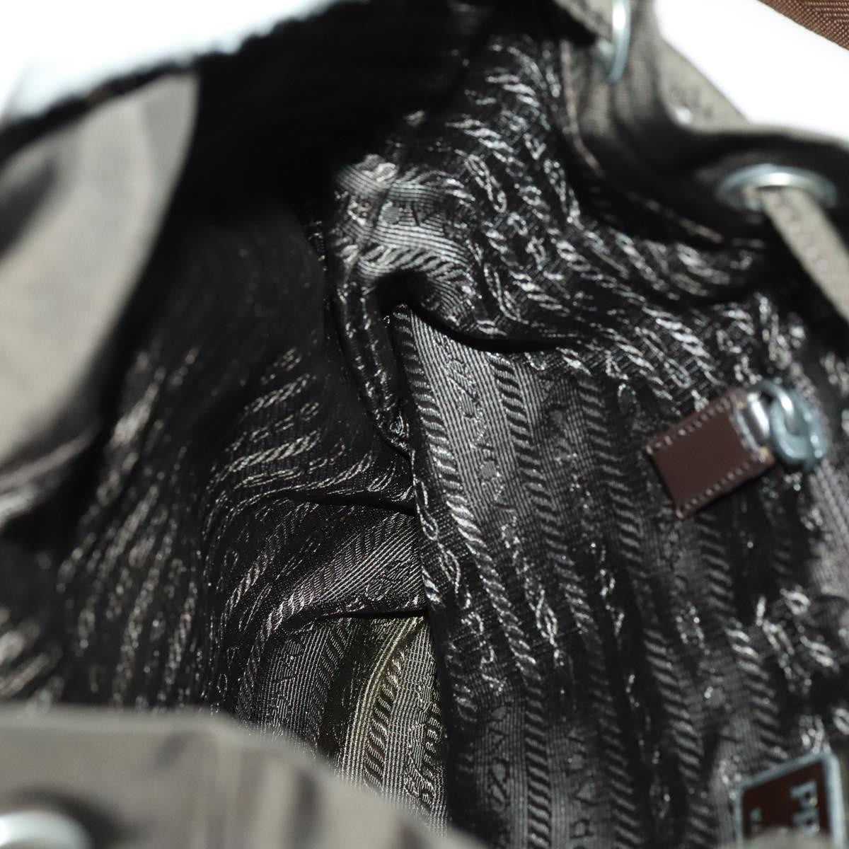 Prada Double Pocket Drawstring Backpack Nylon with Studded Detail, KHAKI, NYLON, Backpack
