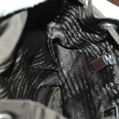 Prada Double Pocket Drawstring Backpack Nylon with Studded Detail, KHAKI, NYLON, Backpack