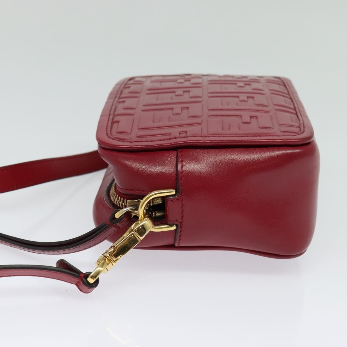 Fendi Camera Bag Zucca Embossed Leather, RED, LEATHER, Shoulder bag