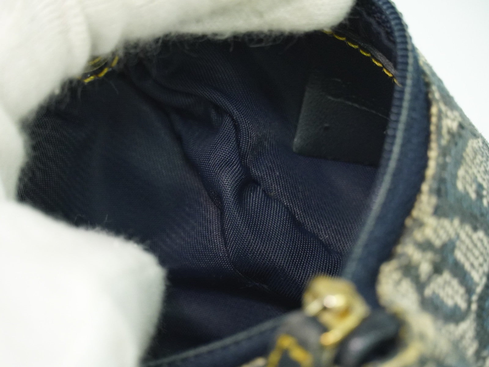 Christian Dior Vintage Saddle Zip Coin Purse Diorissimo Canvas, NAVY, CANVAS, Clutche & pouche