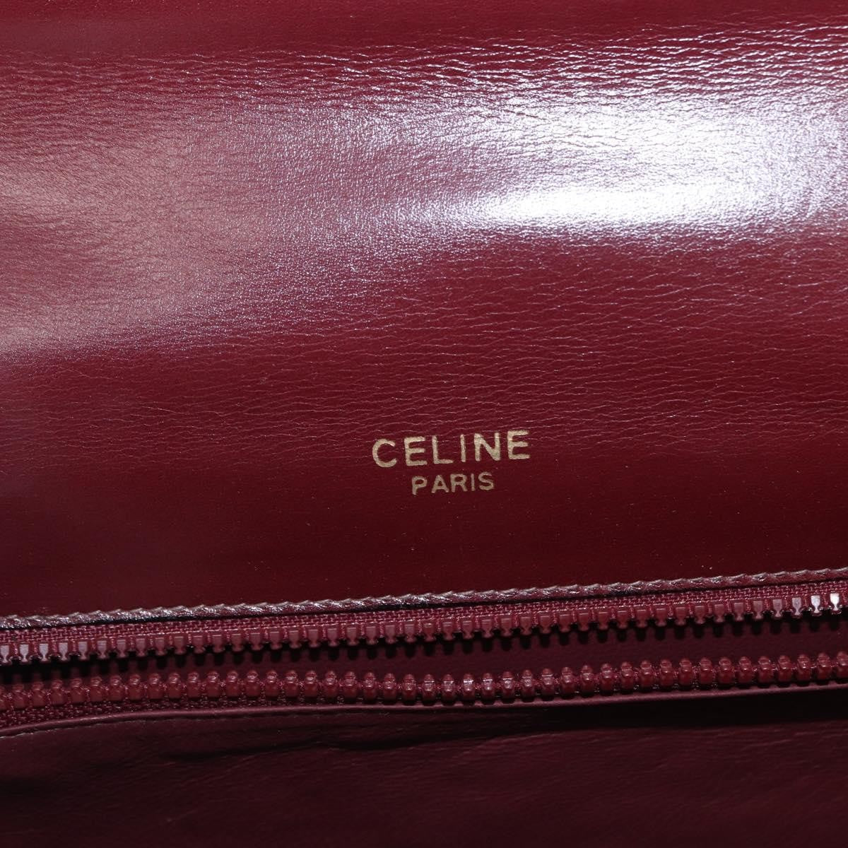 Celine Vintage Flap Shoulder Bag Leather, BURGUNDY, LEATHER, Shoulder bag