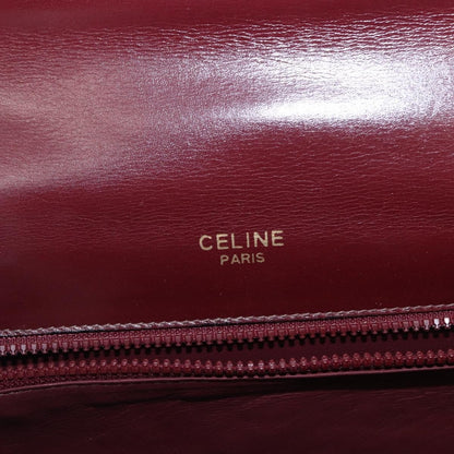 Celine Vintage Flap Shoulder Bag Leather, BURGUNDY, LEATHER, Shoulder bag