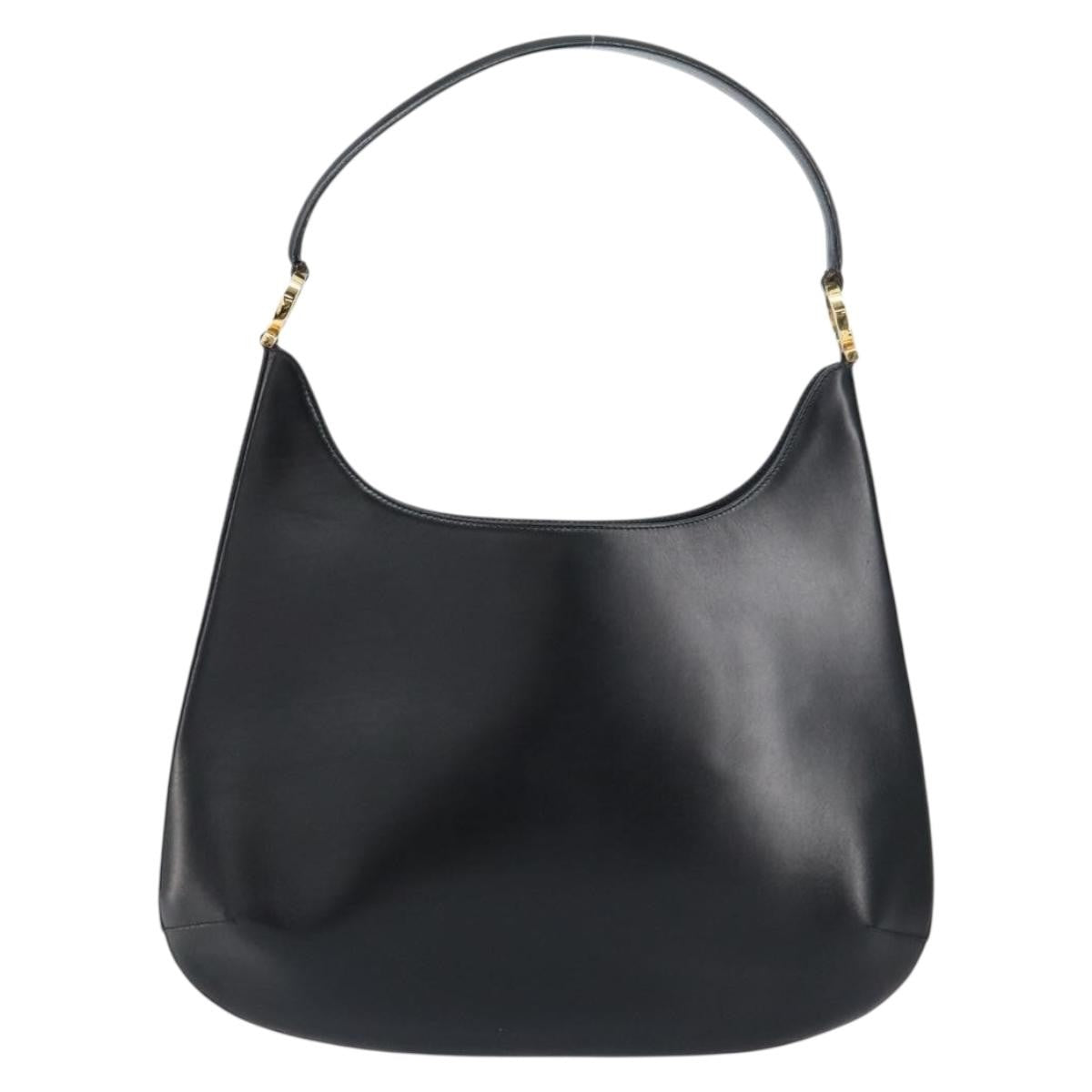 Salvatore Ferragamo Vintage Gancini Hobo Leather, BLACK, LEATHER, Shoulder bag
