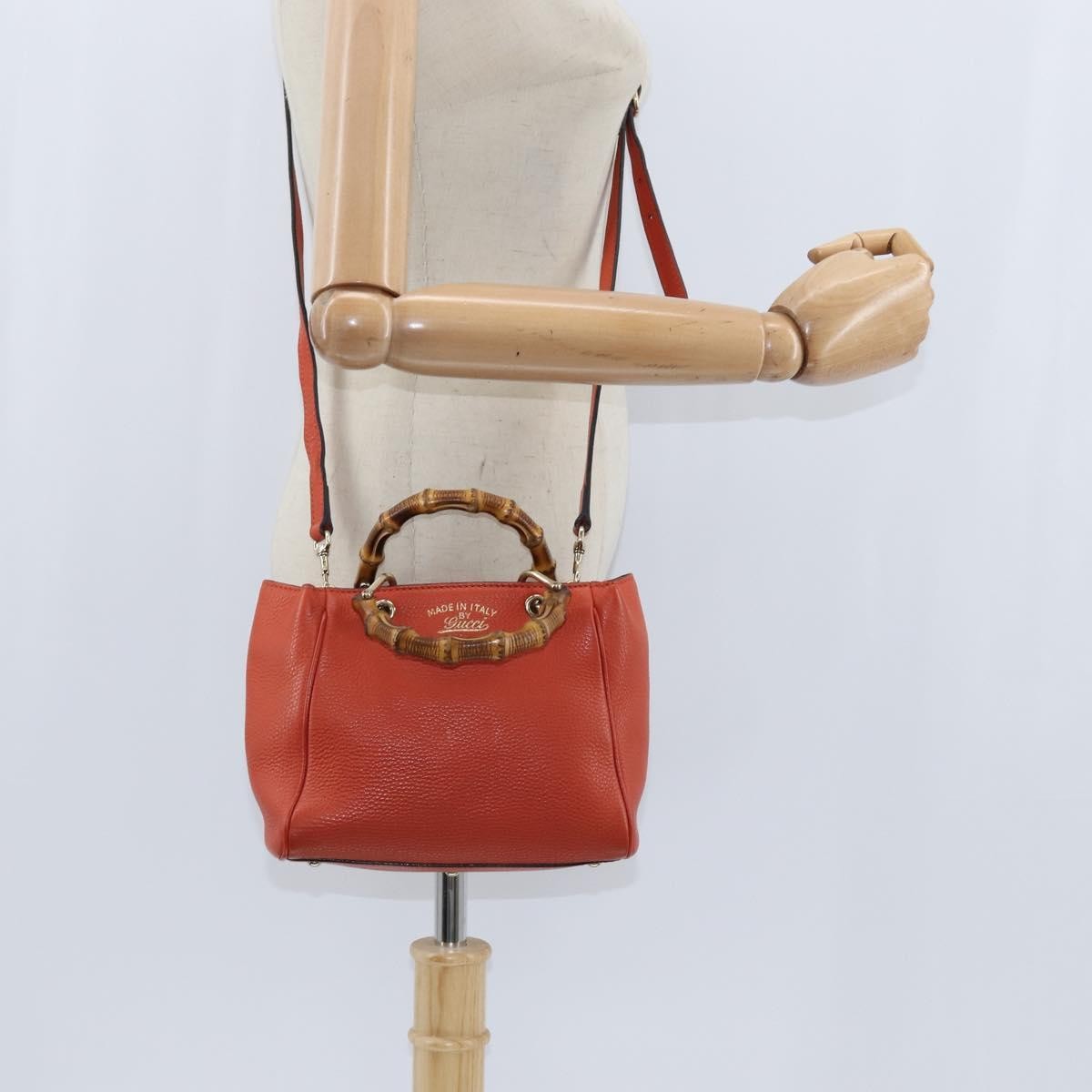 Gucci Bamboo Shopper Tote Leather, ORANGE, LEATHER, Handbag
