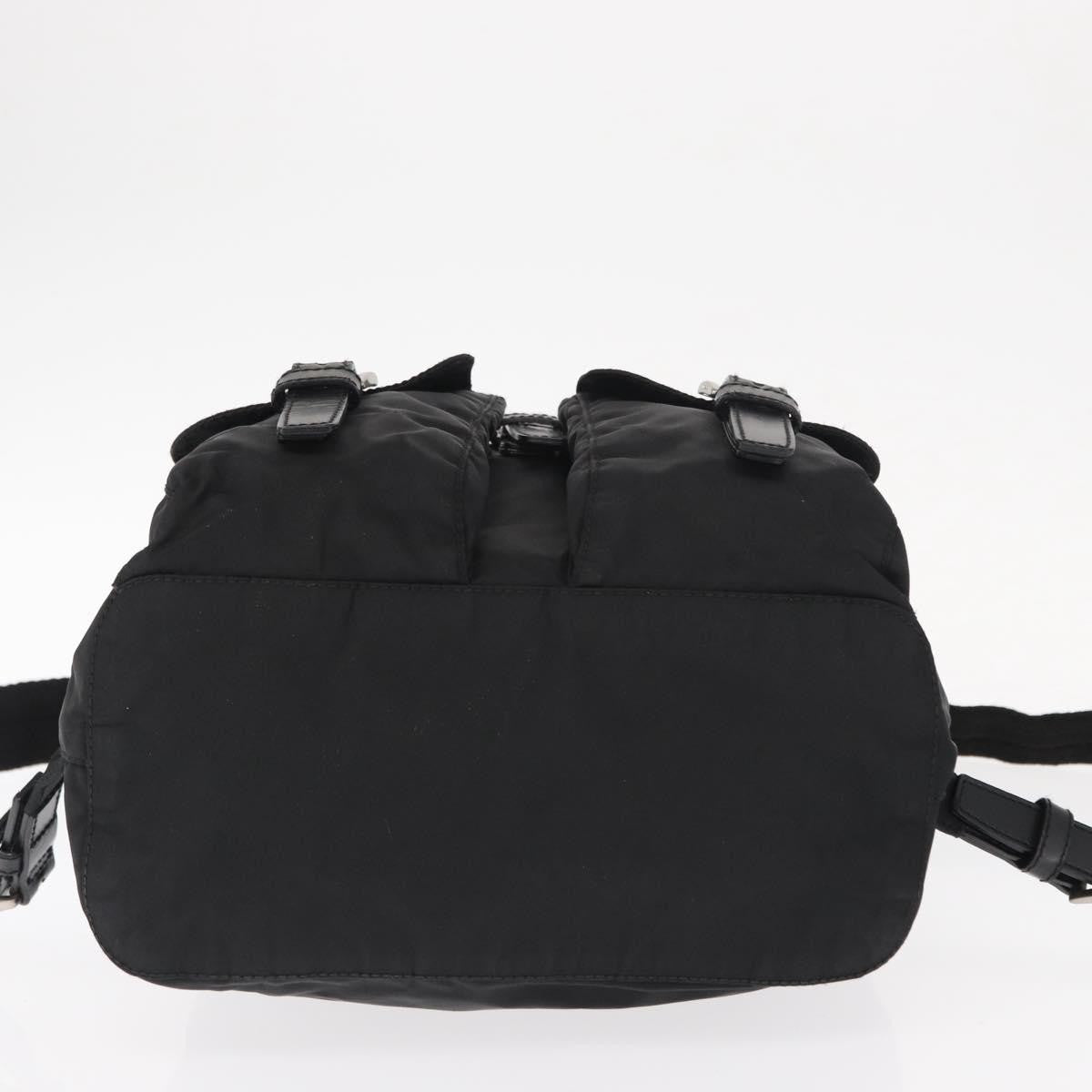 Prada Vela Double Front Pocket Backpack Tessuto with Saffiano Leather, BLACK, NYLON, Backpack