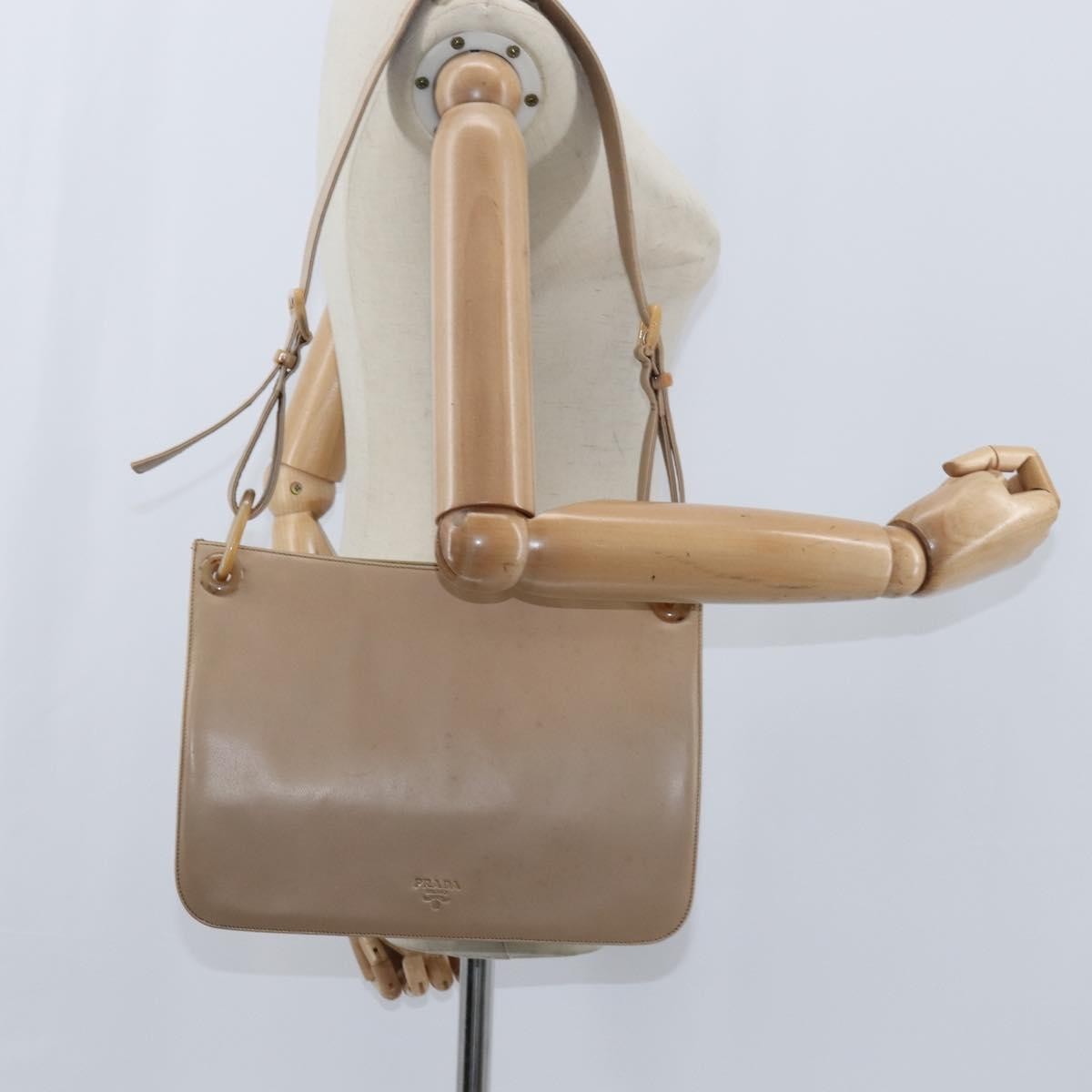 Prada Vintage Shoulder Bag Leather, BEIGE, LEATHER, Shoulder bag
