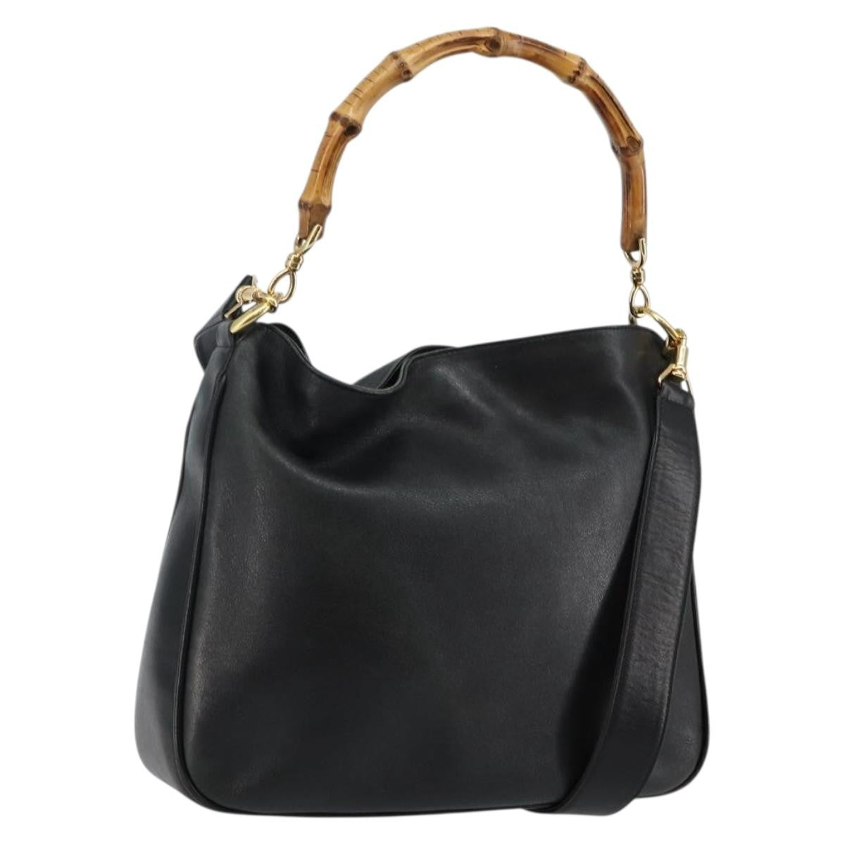 Gucci Diana NM Bamboo Shoulder Bag Leather, BLACK, LEATHER, Shoulder bag