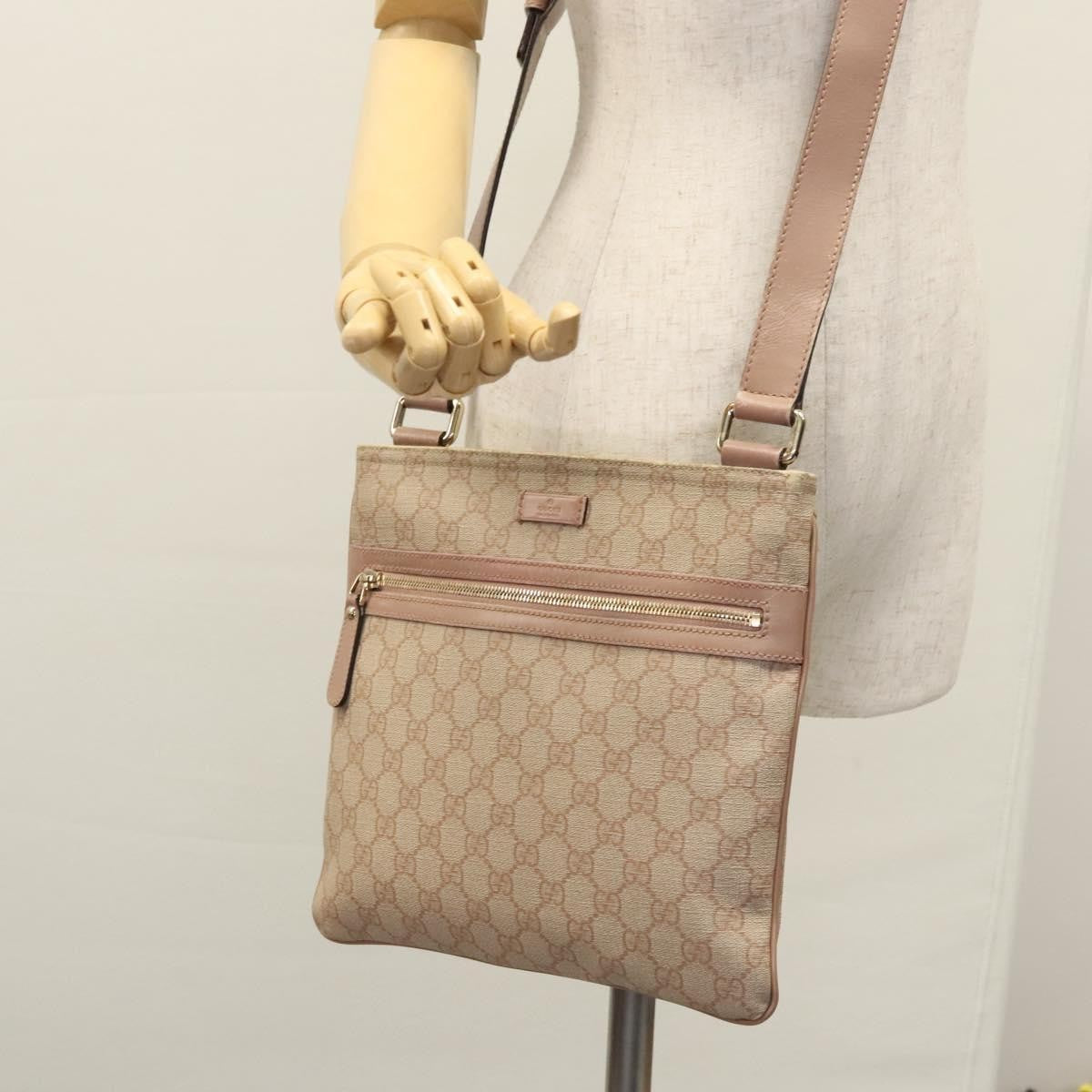 Gucci Front Zip Flat Messenger Bag GG Coated Canvas, BEIGE, CANVAS, Shoulder bag