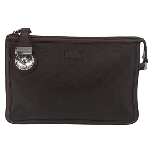 Gucci Zip Pouch Leather, BROWN, LEATHER, Clutche & pouche