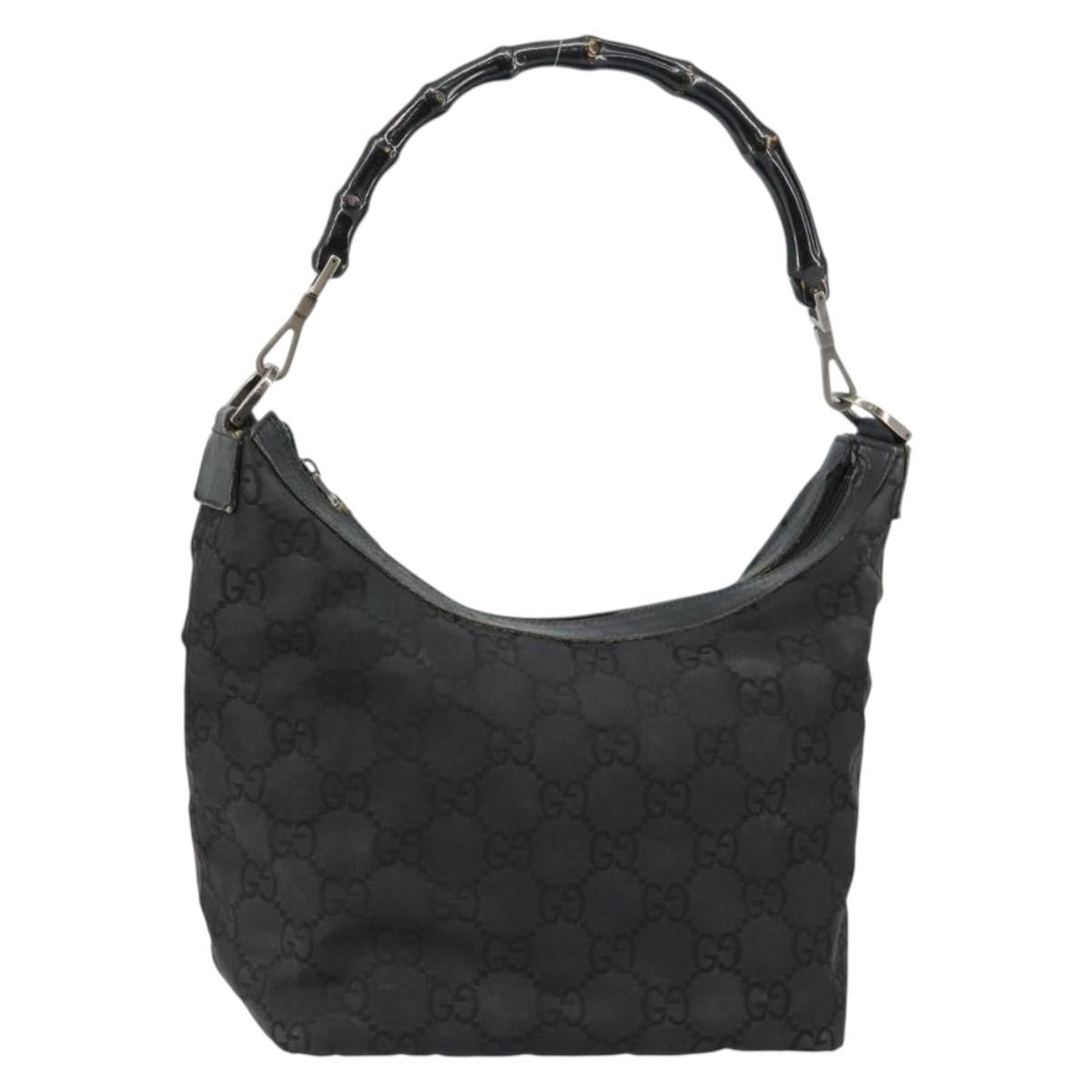 Gucci Vintage Bamboo Hobo GG Canvas, BLACK, CANVAS, Shoulder bag