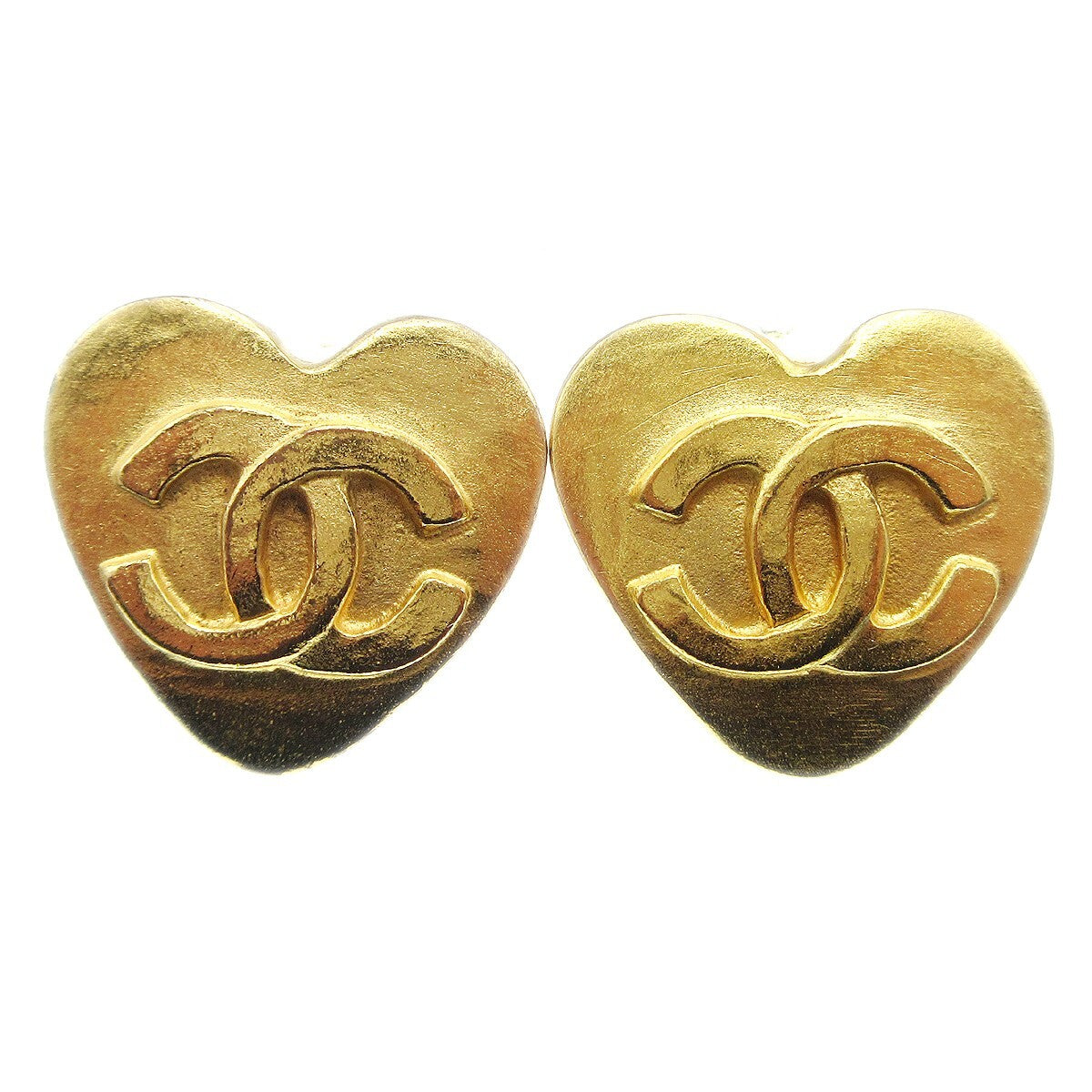 Chanel Vintage CC Heart Clip-On Earrings Metal, GOLD, GOLD_PLATED, Earrings