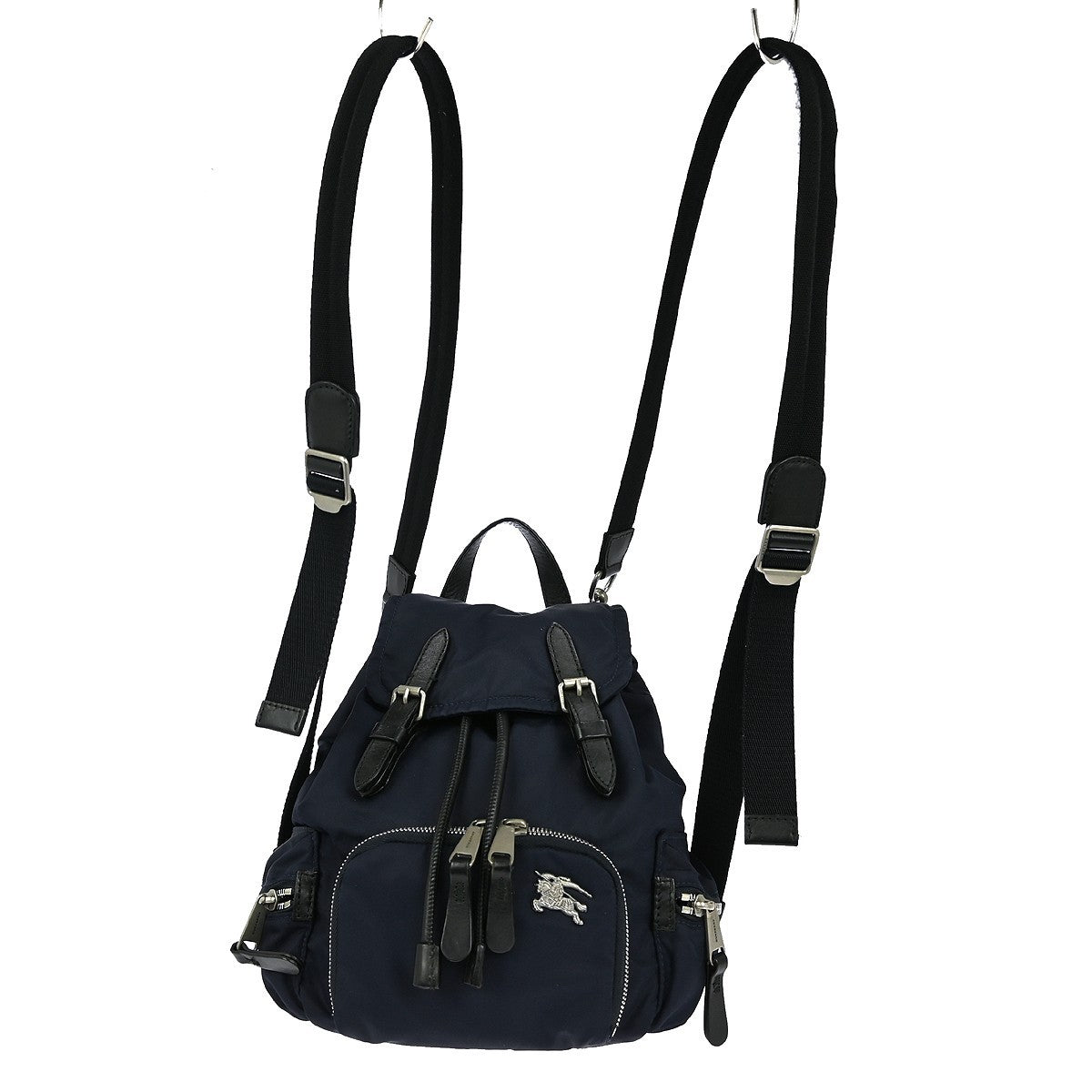 Burberry Logo Rucksack Backpack Nylon with Leather, NAVY, NYLON, Backpack