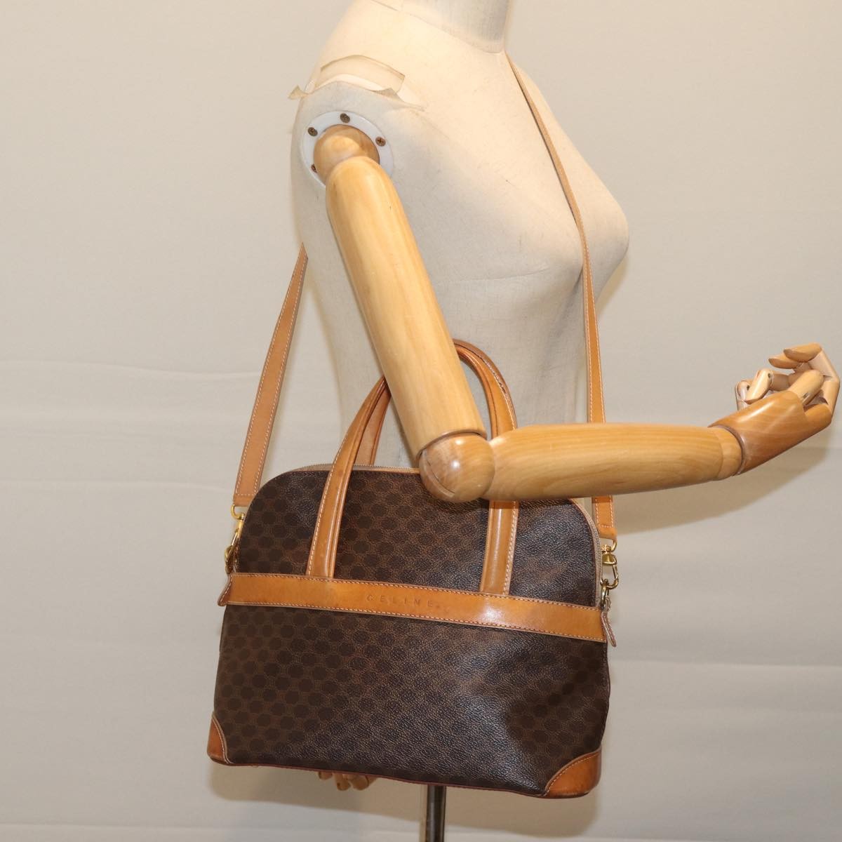 Celine Macadam Handbag Macadam with leather, BROWN, CANVAS, Handbag