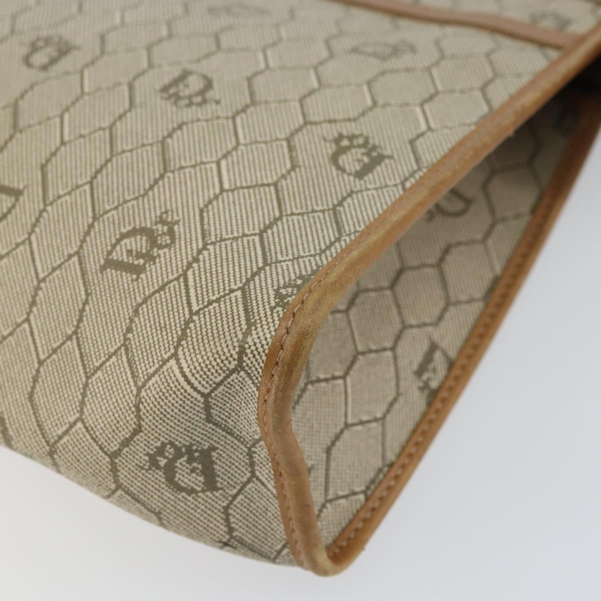 Christian Dior Vintage Honeycomb Zip Pouch Canvas and Leather, BEIGE, CANVAS, Clutche & pouche
