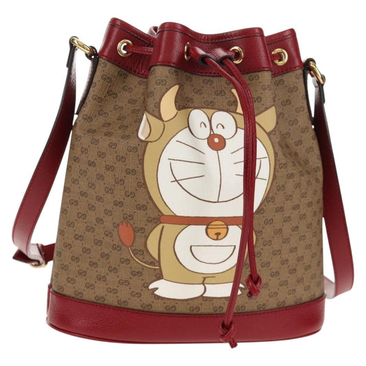 Gucci Doraemon Bucket Bag Printed Mini GG Coated Canvas, BEIGE, PVC, Shoulder bag