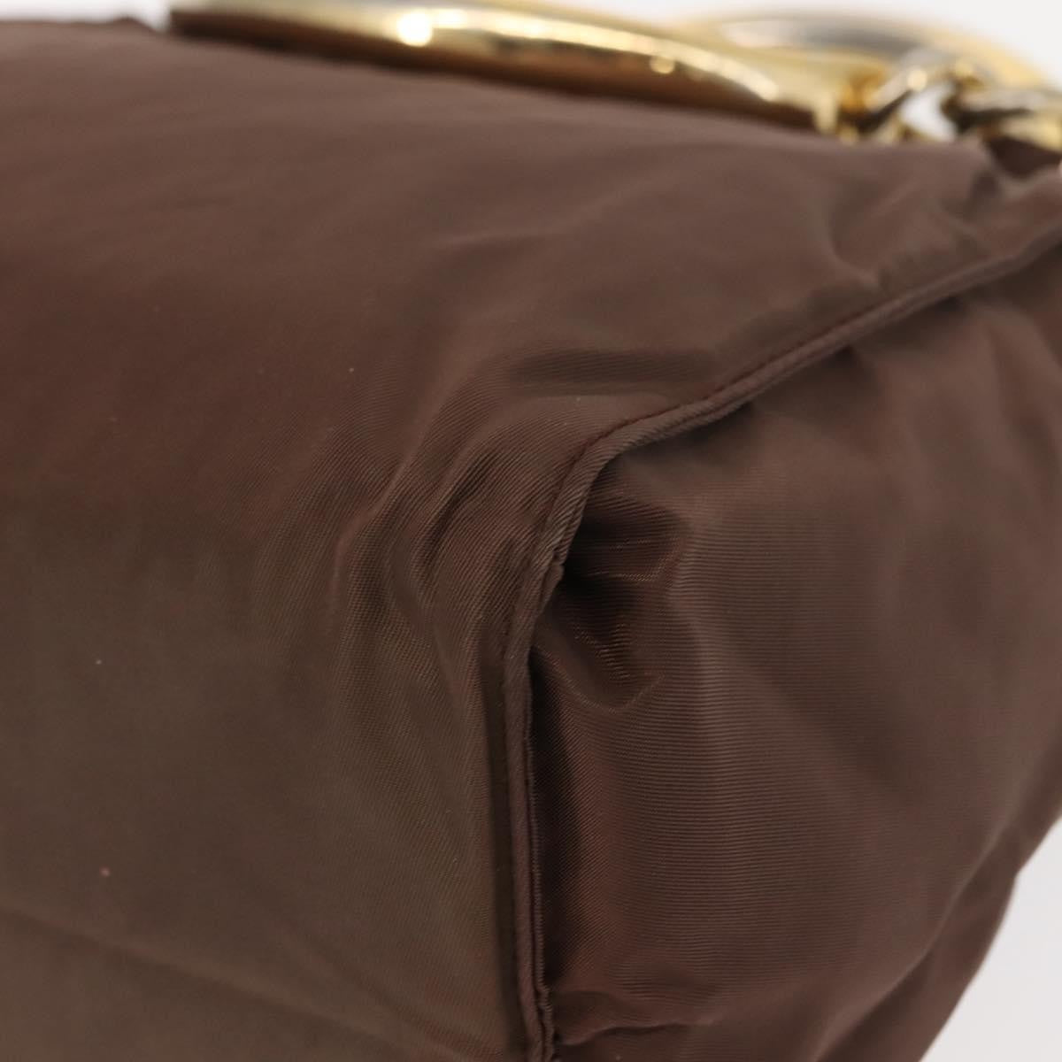 Prada Metal Handles Tote Tessuto, BROWN, NYLON, Handbag