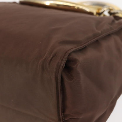 Prada Metal Handles Tote Tessuto, BROWN, NYLON, Handbag