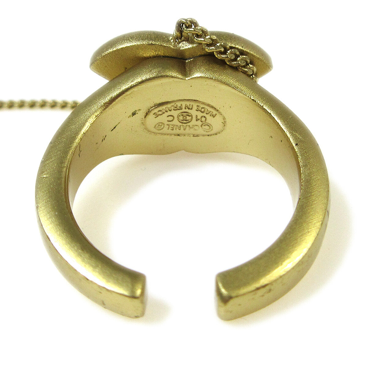 Chanel Logo Bangle with Chain Attached CC Ring Metal with Crystal, GOLD, GOLD_PLATED, Bracelet
