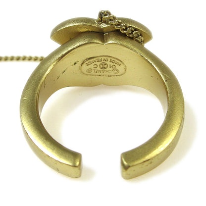 Chanel Logo Bangle with Chain Attached CC Ring Metal with Crystal, GOLD, GOLD_PLATED, Bracelet