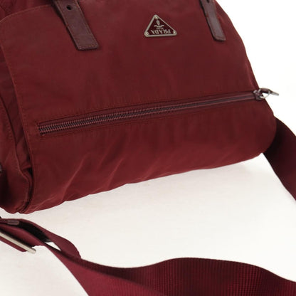 Prada Double Buckle Flap Messenger Bag Tessuto, BURGUNDY, NYLON, Shoulder bag