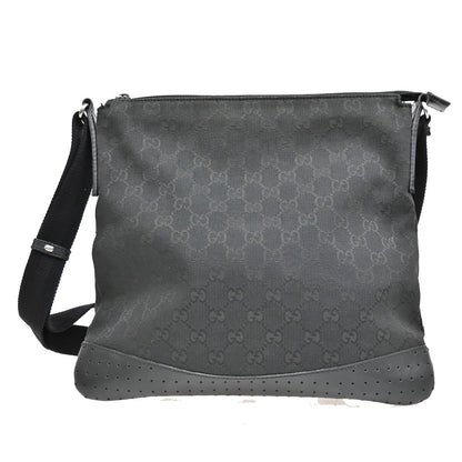 Gucci Zip Messenger Bag GG Canvas with Perforated Leather, BLACK, CANVAS, Shoulder bag