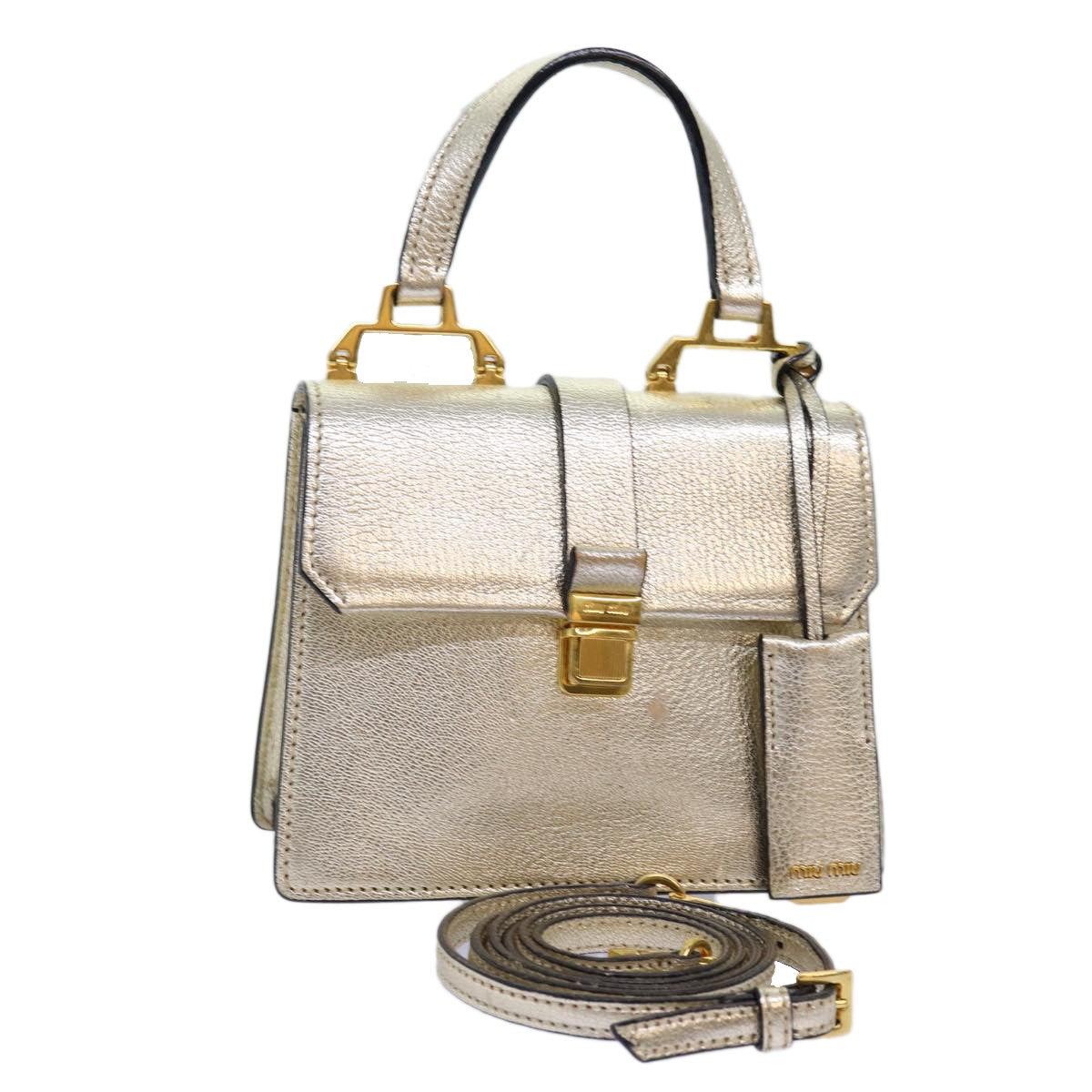 Miu Miu Madras Convertible Compartment Top Handle Bag Leather, GOLD, LEATHER, Handbag