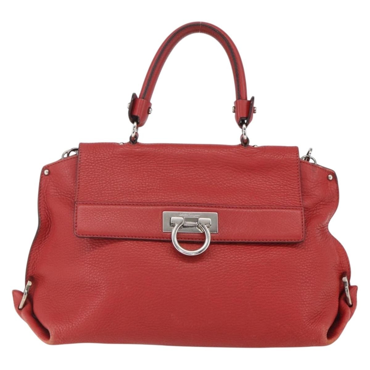 Salvatore Ferragamo Sofia Satchel Grainy Leather, RED, LEATHER, Handbag