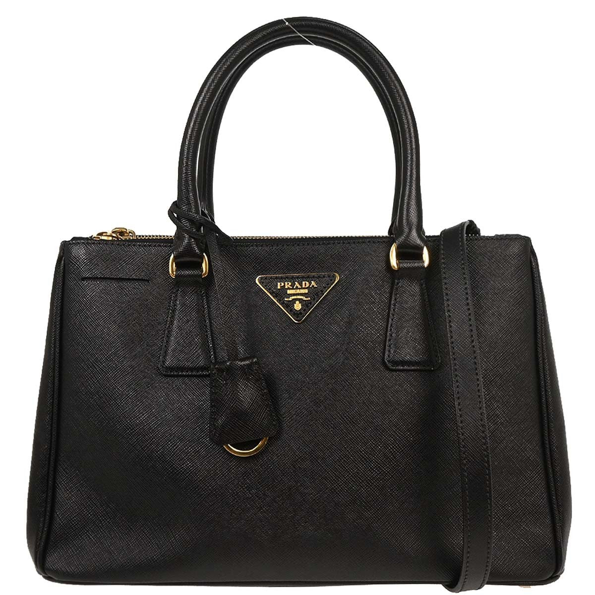 Prada Galleria Double Zip Tote Saffiano Leather, BLACK, LEATHER, Tote bag