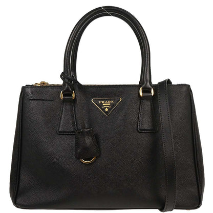 Prada Galleria Double Zip Tote Saffiano Leather, BLACK, LEATHER, Tote bag