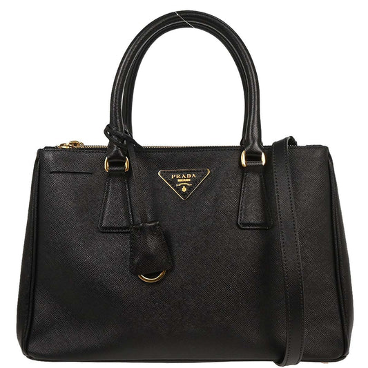Prada Galleria Double Zip Tote Saffiano Leather, BLACK, LEATHER, Tote bag