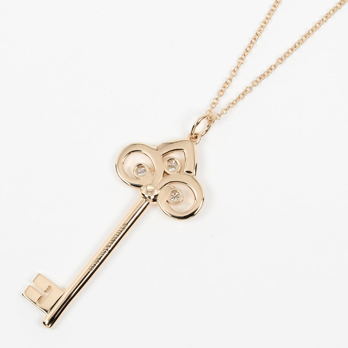 Tiffany & Co. Fleur de Lis Key Pendant Necklace 18K Pink gold and Diamonds, GOLD, PINK_GOLD, Necklace
