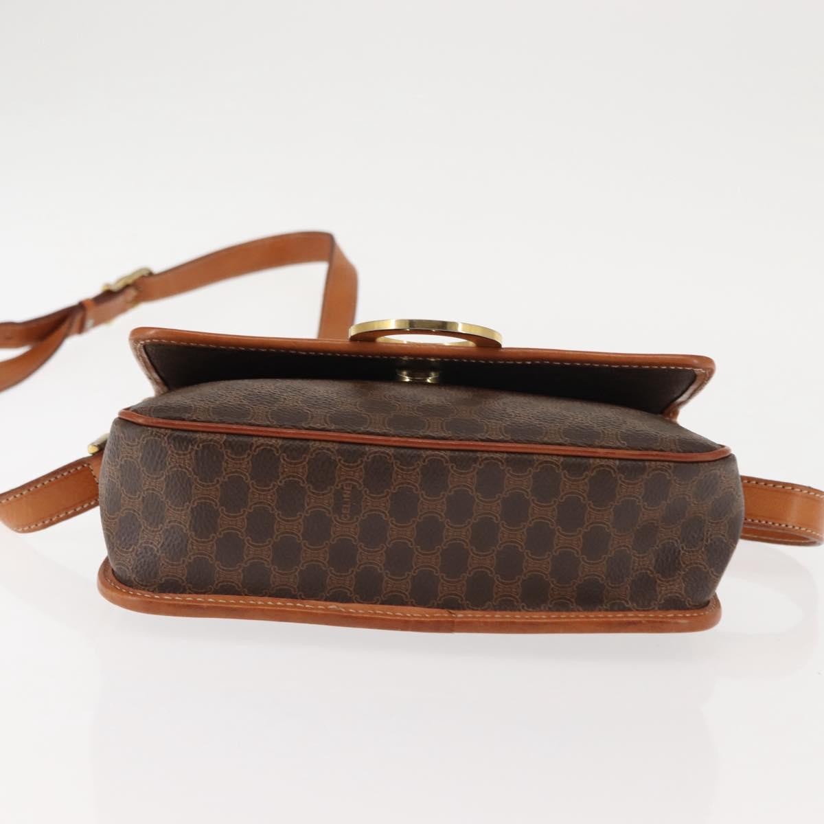 Celine Vintage Macadam Circle Logo Shoulder Bag Canvas and Leather, BROWN, CANVAS, Shoulder bag