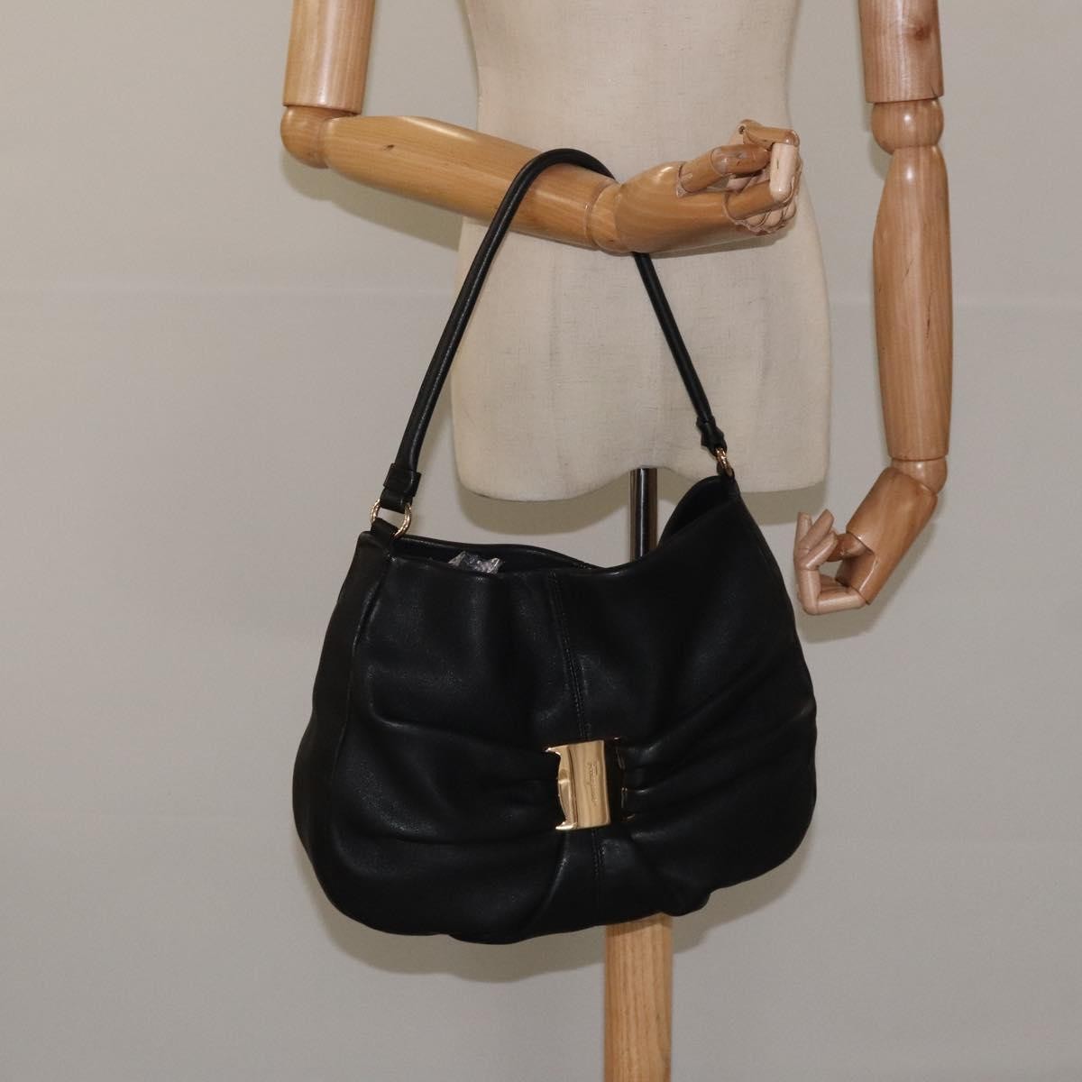 Salvatore Ferragamo Miss Vara Giusy Hobo Leather, BLACK, LEATHER, Shoulder bag
