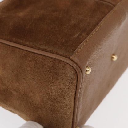 Gucci Vintage Bamboo Front Pocket Tote Suede, BROWN, SUEDE, Tote bag