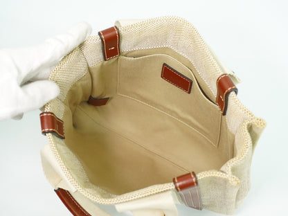 Chloe Woody Convertible Tote Canvas with Leather, BEIGE, CANVAS, Tote bag