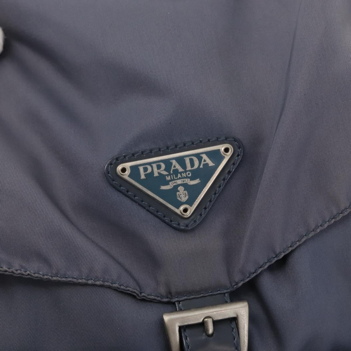 Prada Vela Double Front Pocket Backpack Tessuto with Saffiano Leather, BLUE, NYLON, Backpack