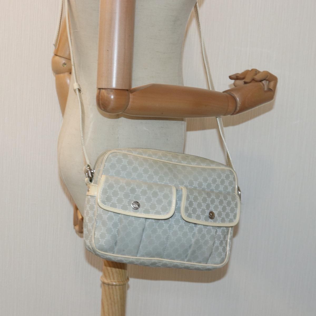 Celine Vintage Macadam Shoulder Bag Canvas and Leather, GRAY, CANVAS, Shoulder bag