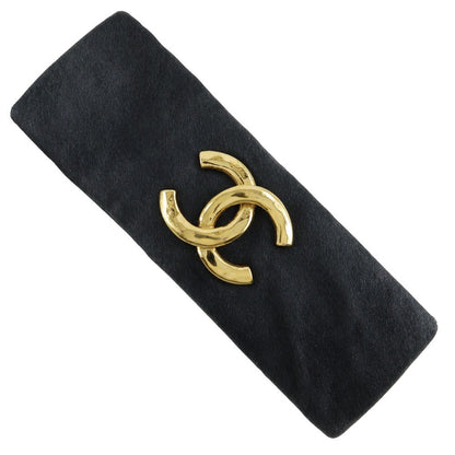 Chanel Coco mark barette Gold plated, BLACK, SUEDE, Head accessory