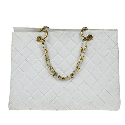 Chanel Vintage Grand Shopping Tote Quilted Calfskin, WHITE, LEATHER, Tote bag