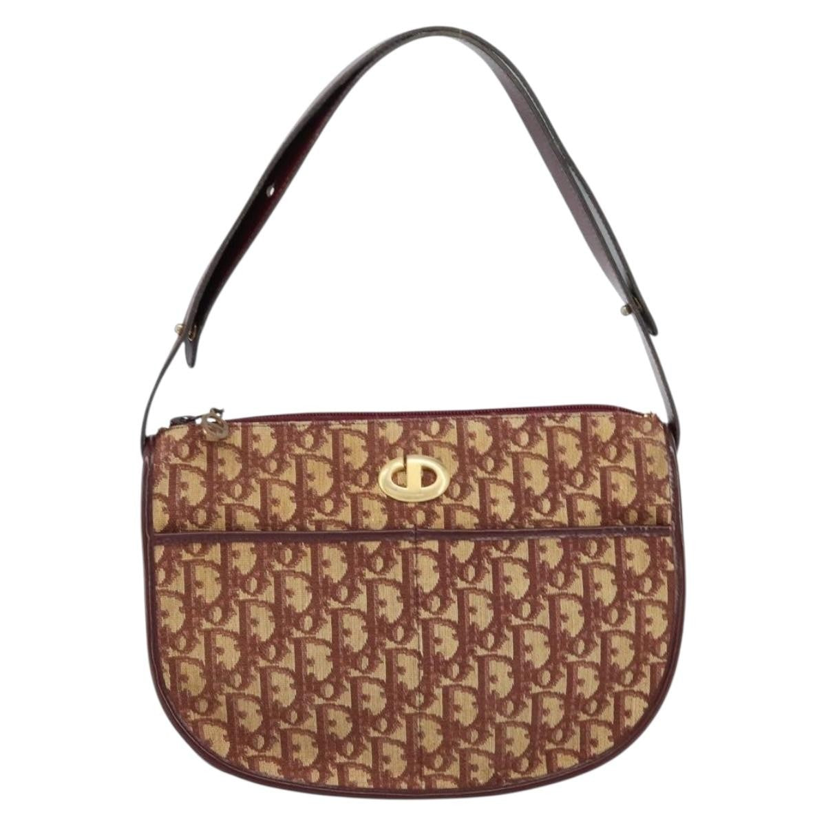 Christian Dior Vintage Trotter Shoulder Bag Canvas, BEIGE, CANVAS, Shoulder bag