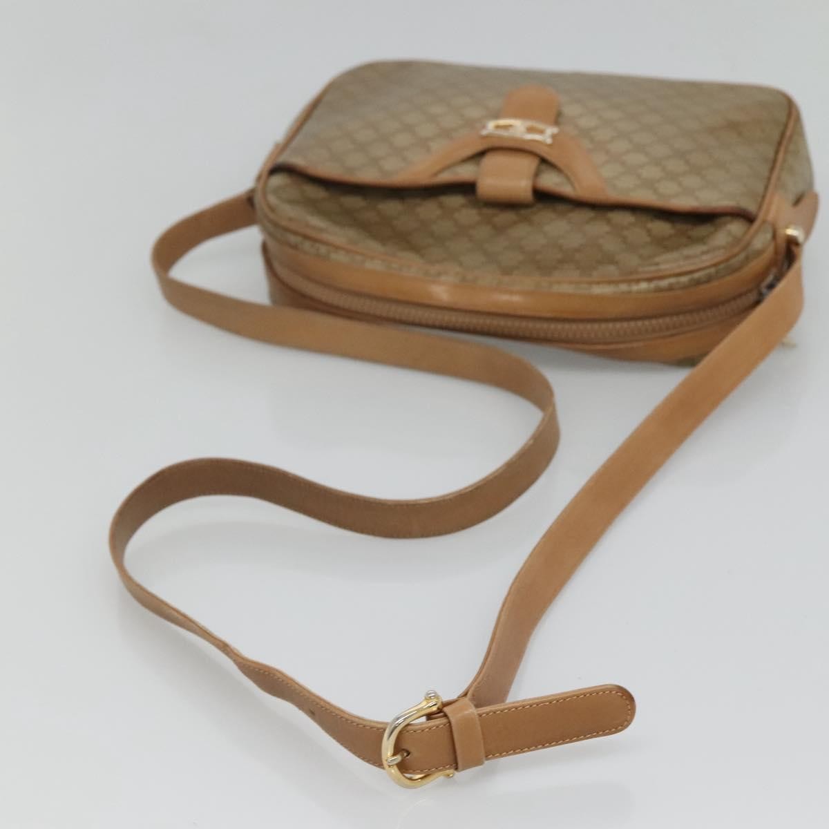 Celine Vintage Macadam Shoulder Bag Canvas and Leather, Beige, Canvas, Shoulder Bag