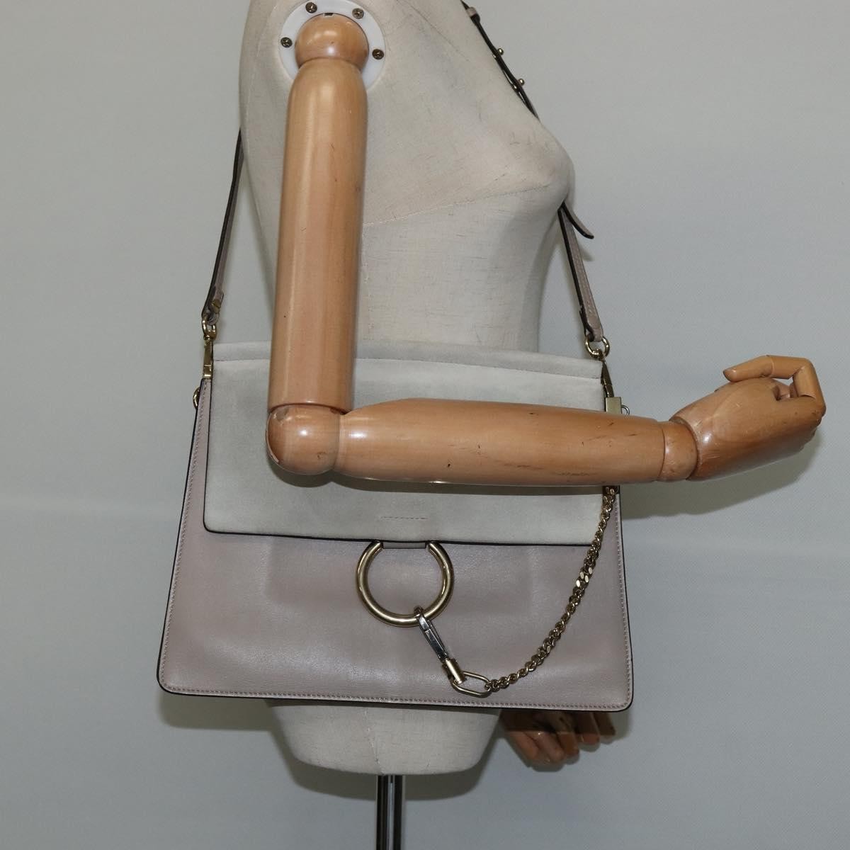 Chloe Faye Shoulder Bag Leather and Suede, Gray, Leather, Shoulder Bag