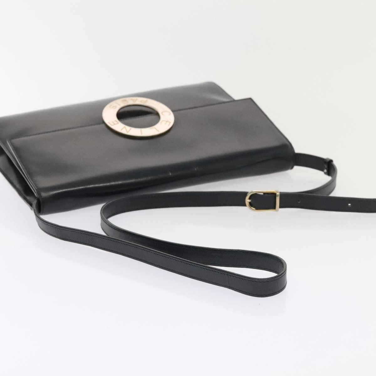 Celine Vintage Circle Logo Crossbody Bag Leather, NAVY, LEATHER, Crossbody bag