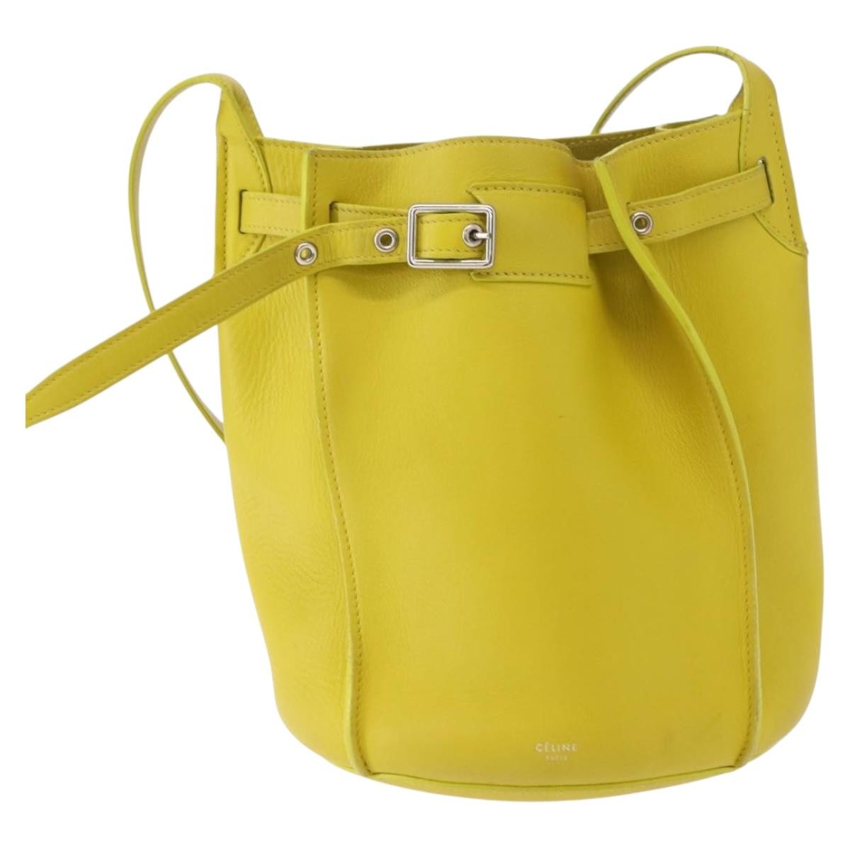 Celine Long Strap Big Bag Bucket Leather, YELLOW, LEATHER, Shoulder bag