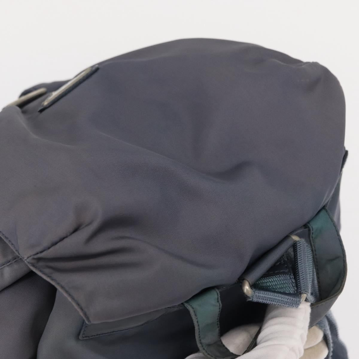 Prada Vela Double Front Pocket Backpack Tessuto with Saffiano Leather, BLUE, NYLON, Backpack