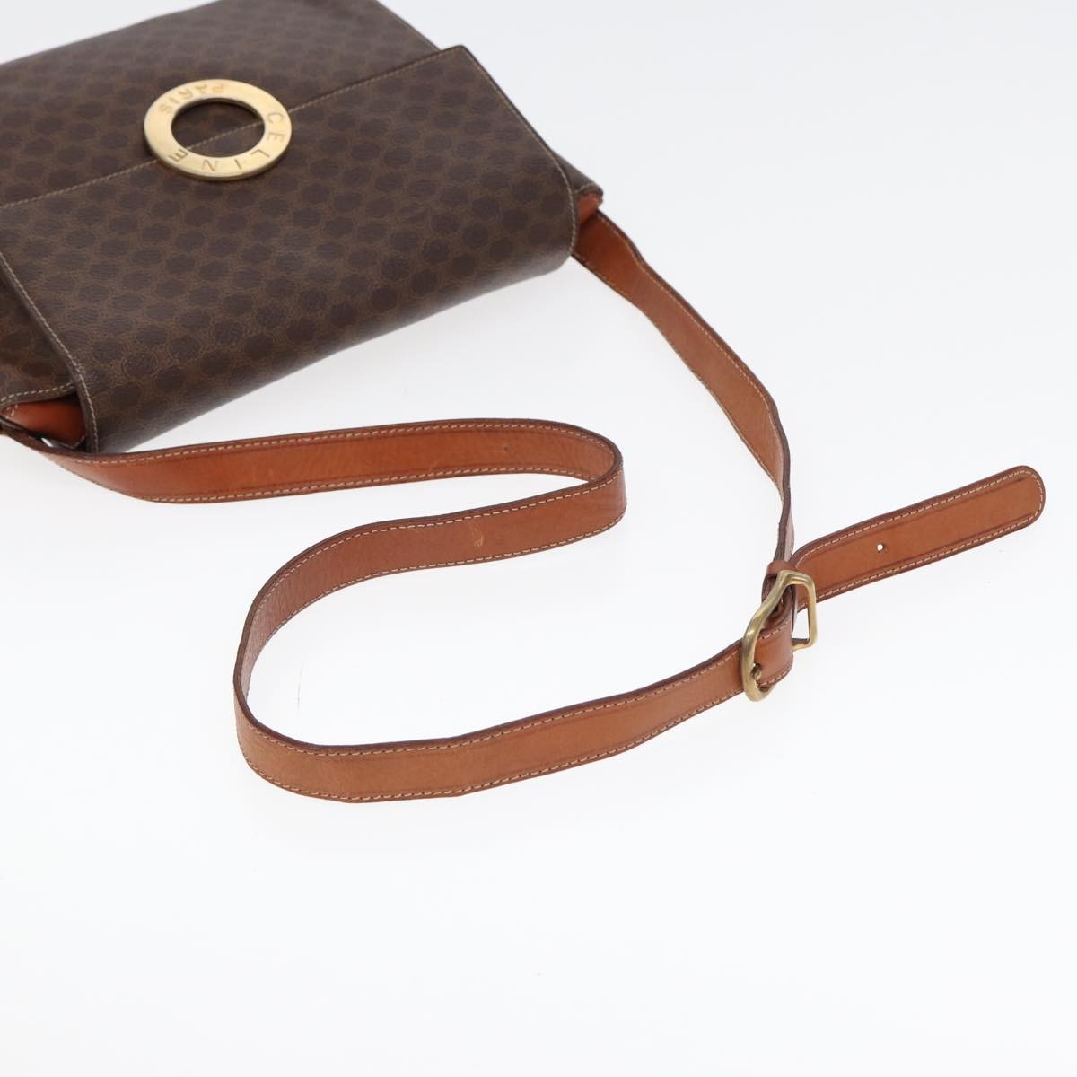 Celine Vintage Macadam Circle Logo Shoulder Bag Canvas and Leather, BROWN, CANVAS, Shoulder bag