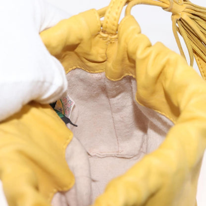 Bottega Veneta Drawstring Bucket Bag Leather and Intrecciato Nappa, YELLOW, LEATHER, Shoulder bag