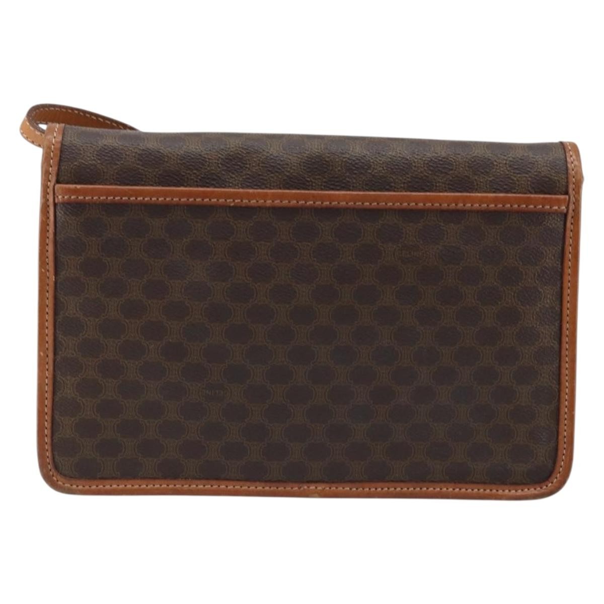 Celine Vintage Macadam Circle Logo Shoulder Bag Canvas and Leather, Brown, Canvas, Shoulder Bag