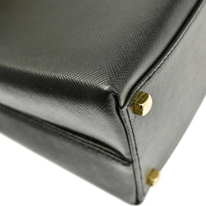 Salvatore Ferragamo Gancini handbag Leather, BLACK, LEATHER, Handbag