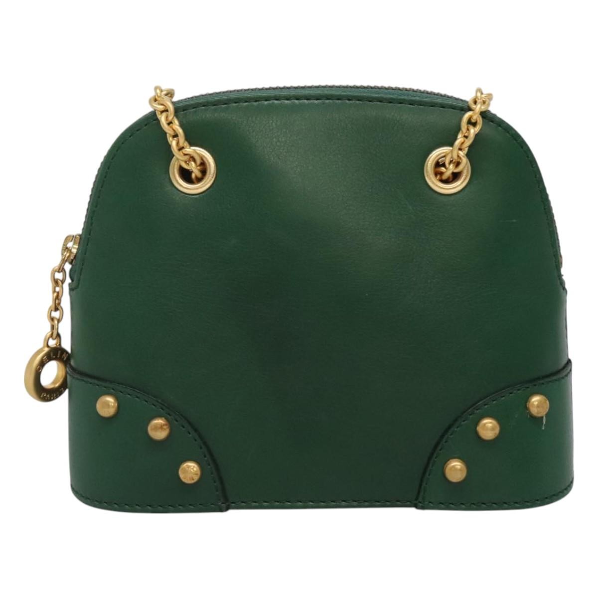 Celine Chain Shoulder Bag Leather, GREEN, LEATHER, Shoulder bag